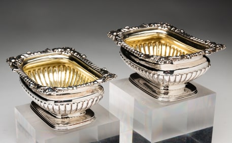 GEORGE III ENGLISH SILVER MASTER SALT CELLARS BY PAUL STORR (1770-1844).