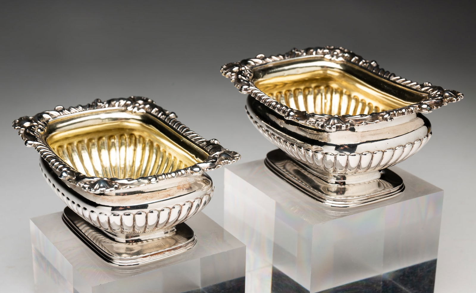 GEORGE III ENGLISH STERLING SILVER MASTER SALT CELLARS BY PAUL STORR (1770-1844). (1 of 4)