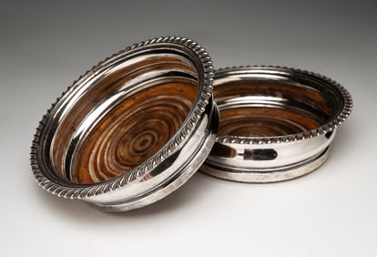PAIR OF ENGLISH REGENCY SHEFFIELD SILVER PLATE CHAMPAGNE OR WINE COASTERS BY MATTHEW BOULTON (1728-1