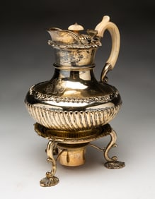 SCARCE GEORGE III ENGLISH SHEFFIELD SILVER PLATE TEA POT ON STAND BY MATTHEW BOULTON (1728-1809).