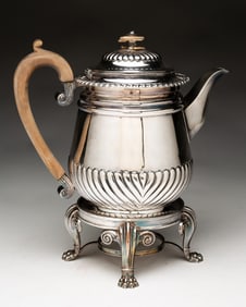GEORGE III ENGLISH SHEFFIELD SILVER PLATE COFFEE POT BY MATTHEW BOULTON (1728-1809).
