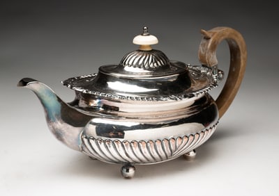 GEORGE III ENGLISH SHEFFIELD SILVER PLATE TEA POT BY MATTHEW BOULTON (1728-1809).