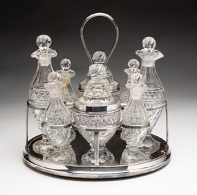 GEORGE III ENGLISH SHEFFIELD SILVER PLATE CONDIMENT SET BY MATTHEW BOULTON (1728-1809).