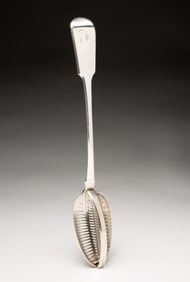 ENGLISH STERLING SILVER DIVIDED STRAINER SPOON.