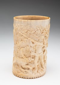 CLASSICALLY CARVED BONE POT.