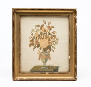 WONDERFUL FRAMED NEEDLEWORK EMBRIODERY OF FLOWERS.