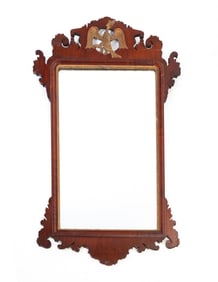 CHIPPENDALE SCROLL CUT MIRROR WITH PHOENIX CREST.