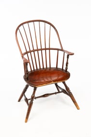 SACKBACK WINDSOR ARMCHAIR WITH ORIGINAL RED PAINT.