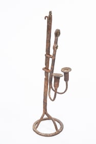 IRON ADJUSTABLE TWO ARM CANDLESTICK.
