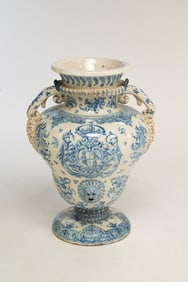 LARGE ANTIQUE FAIENCE TALAVERA STYLE VASE.