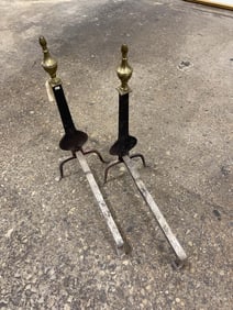 PAIR OF KNIFE BLADE ANDIRONS MARKED I.C. FOR ISAAC CONKLIN.