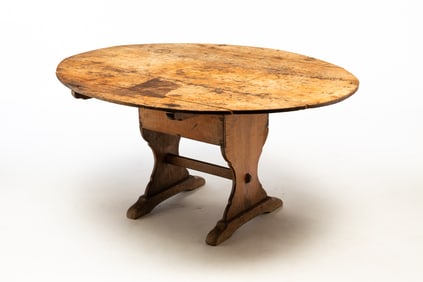 SCARCE TIGER MAPLE HUTCH TABLE WITH SHOE FEET.