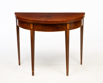 HEPPLEWHITE DEMI-LUNE INLAID CARD TABLE.