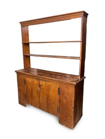 STEPBACK OPEN PEWTER CUPBOARD.