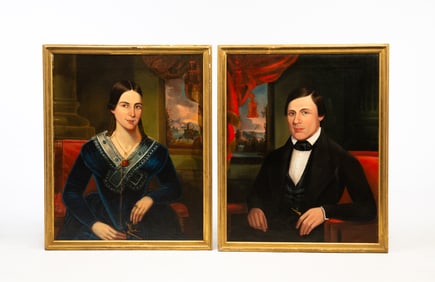 PAIR OF UNSIGNED PORTRAITS OF HUSBAND AND WIFE.
