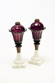 PAIR AMETHYST GLASS LAMPS.