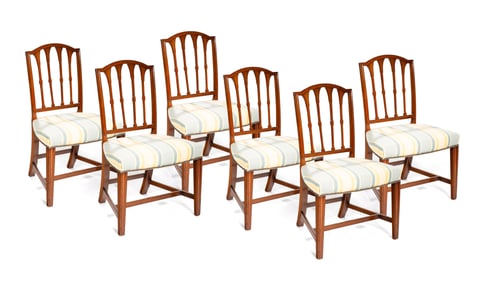 SET OF SIX SALEM MASSACHUSETTS MAHOGANY HEPPLEWHITE DINING CHAIRS.