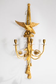 IMPORTANT CARVED AND GILT WOOD EAGLE WALL SCONCE.