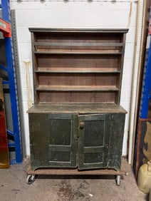PAINTED OPEN PEWTER CUPBOARD.