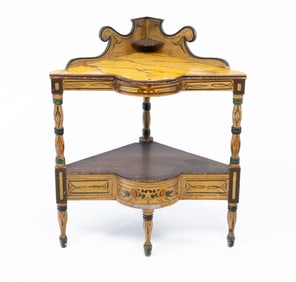 SHERATON PAINT DECORATED CORNER WASH STAND.