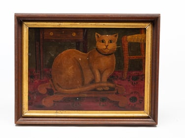 FOLKSY PAINTING OF NERO THE CAT SIGNED P. NOON.