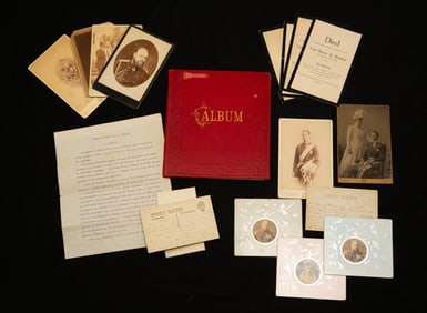 ALBUM OF DRAWINGS BY SOPHIE DE BRETTON AND CABINET CARD OF EUROPEAN ROYALTY.
