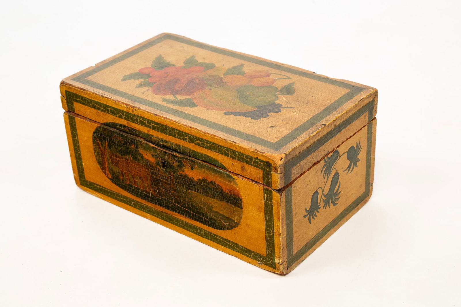 SCHOOL GIRL PAINTED AND DECORATED SEWING BOX. (1 of 7)