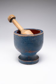 WONDERFUL BLUE TURNED MORTAR WITH PESTLE.