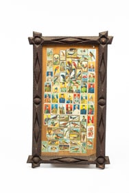 TRAMP ART FRAME OF CIGARETTE CARDS.