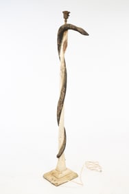SOUTHERN FOLK ART CARVED TORCHIERE SNAKE FLOOR LAMP.