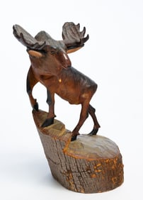 CARVED AND PAINTED MOOSE BY ALBERT DEMERS (1910-1989).