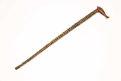 FOLK ART CANE WITH FISH.