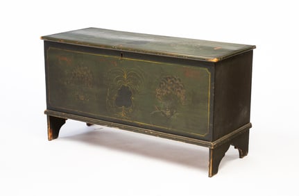PAINT DECORATED SIX BOARD BLANKET CHEST.