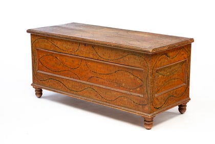 COUNTRY EMPIRE PAINT DECORATED BLANKET CHEST.