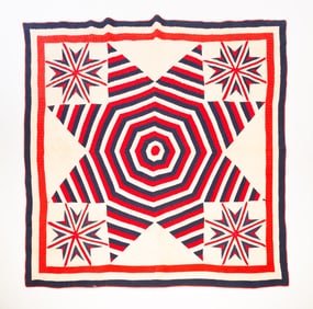 PIECED PATRIOTIC STAR QUILT.