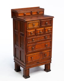 CHILD'S SIZE TRAMP ART CHEST OF DRAWERS.