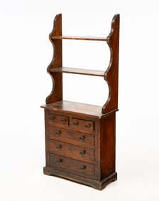 CHILD'S SIZE OPEN PEWER CUPBOARD.