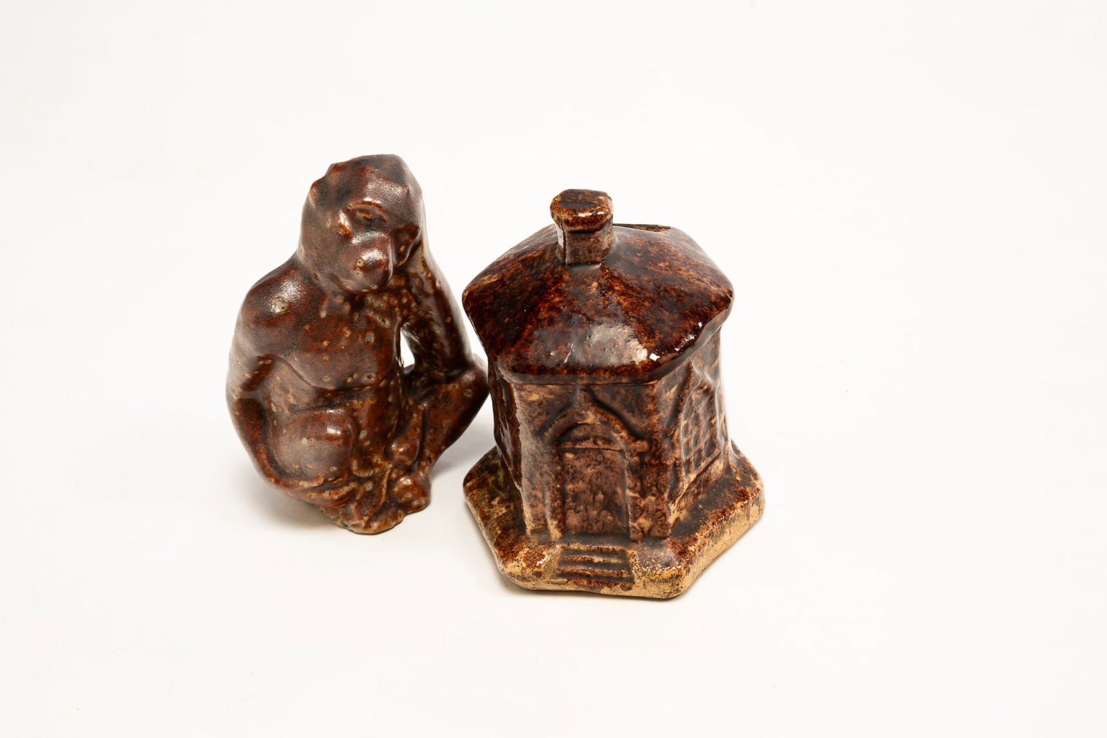 BANK AND MONKEY WITH ROCKINGHAM GLAZE. (1 of 3)