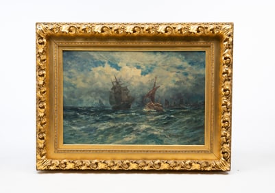 SEASCAPE WITH SHIPS BY ROBERT HOPKIN (1832-1909).