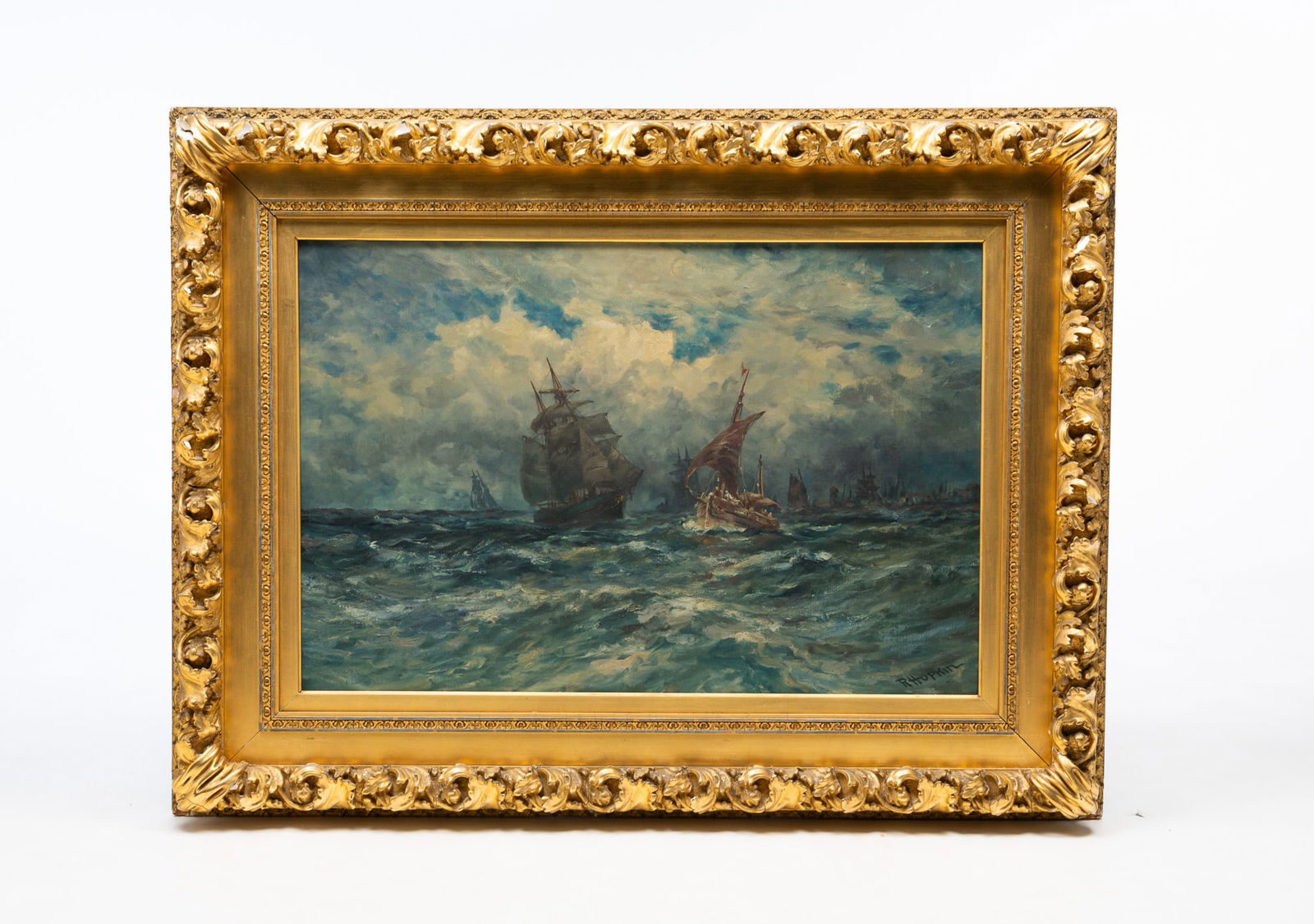SEASCAPE WITH SHIPS BY ROBERT HOPKIN (1832-1909). (1 of 5)