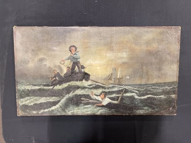 SEASCAPE OF A SHIPWRECK RESCUE.