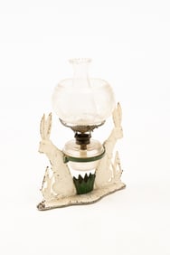 CAST IRON RABBIT FIGURAL OIL LAMP.