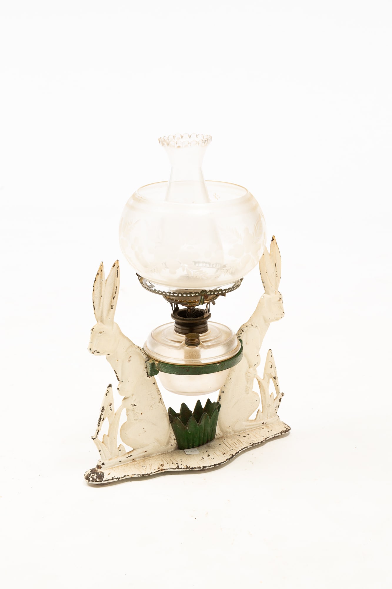 CAST IRON RABBIT FIGURAL OIL LAMP. (1 of 4)