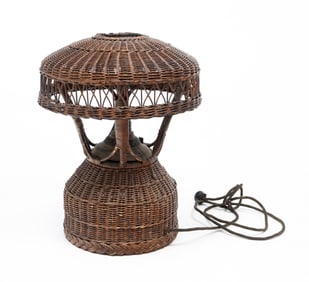 WICKER TABLETOP OIL LAMP.