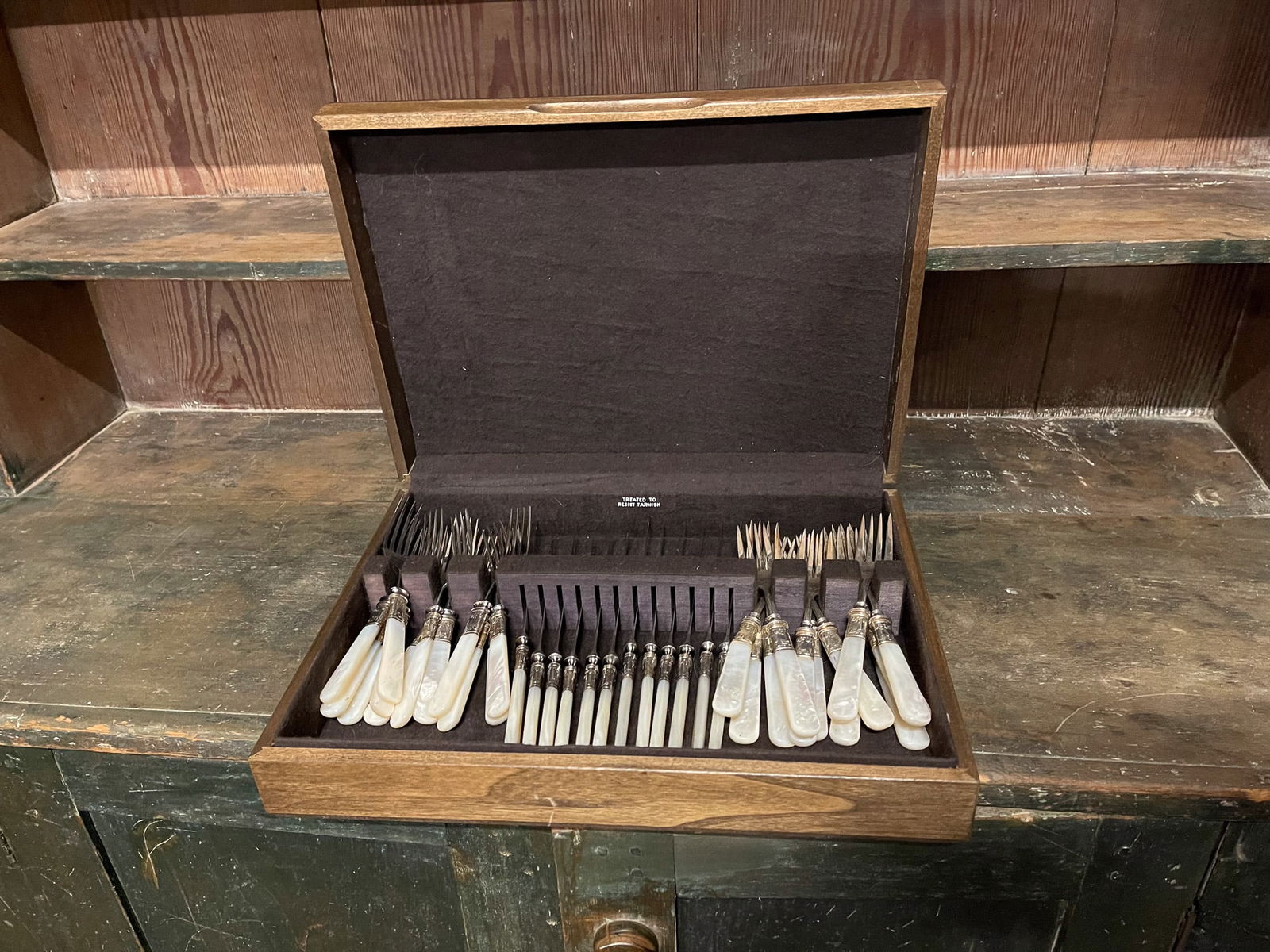 THIRTY-SIX PIECE SET OF MOTHER OF PEARL FLATWARE. (1 of 3)