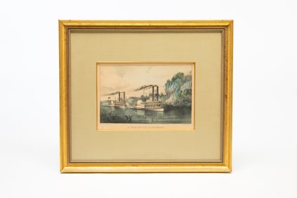 CURRIER & IVES "A RACE ON THE MISSISSIPPI" PRINT.