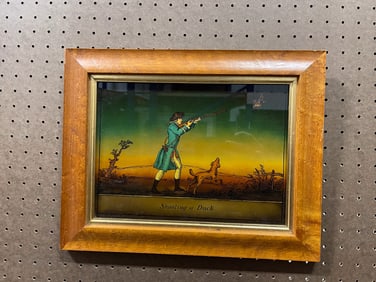 REVERSE PRINT ON GLASS "SHOOTING A DUCK".