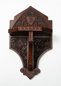 NICELY CARVED HANGING SHELF.