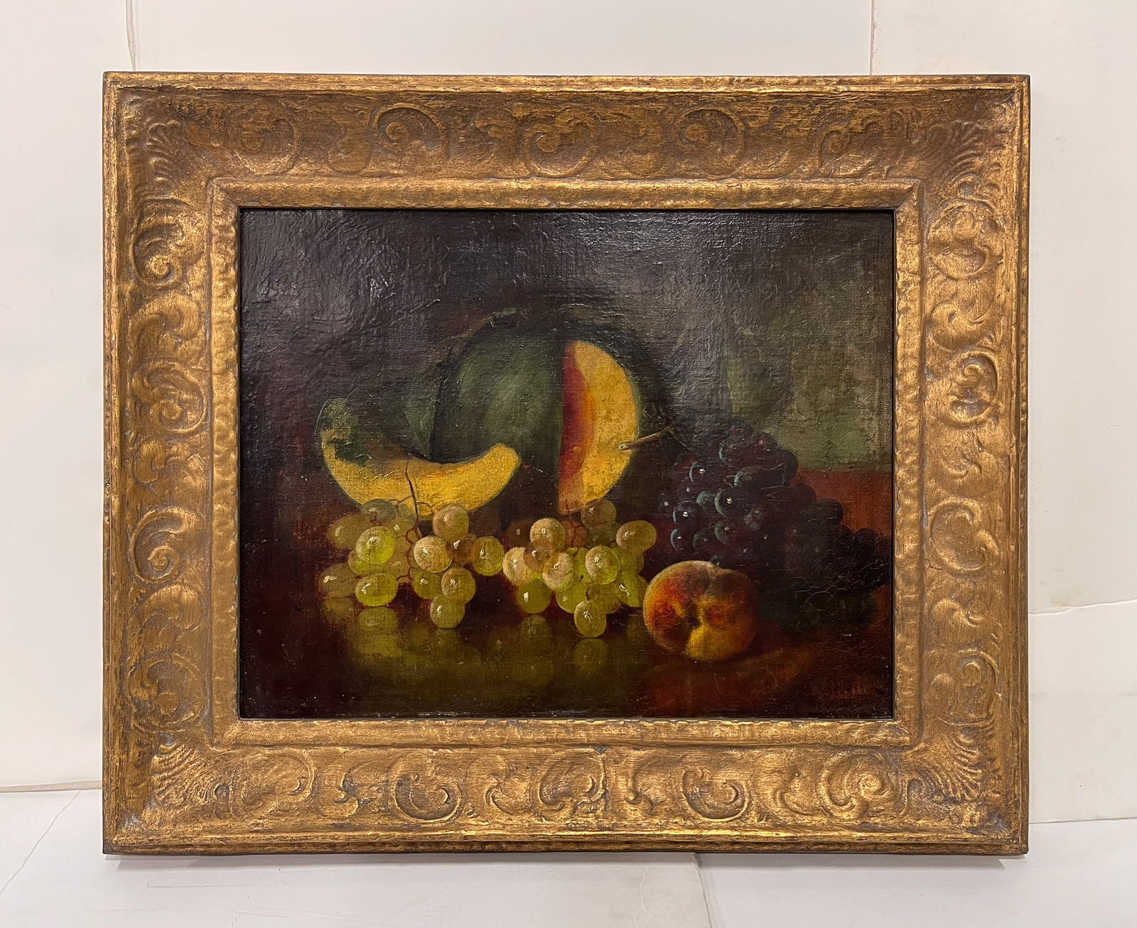 C. P. REAM (AMERICAN, 1837?1917) OIL ON CANVAS STILL LIFE WITH FRUIT. (1 of 3)