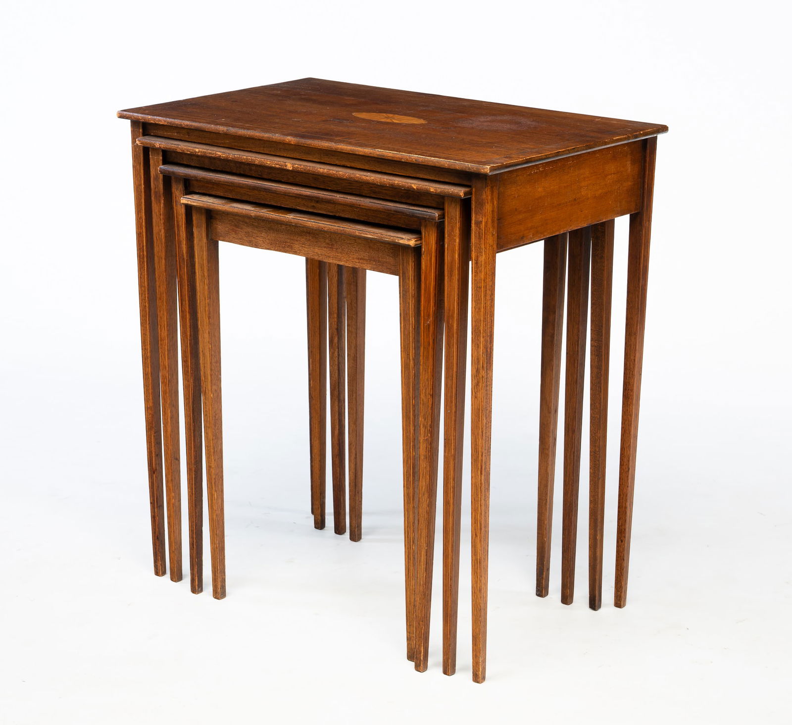 SET OF FEDERAL STYLE MAHOGANY AND MARQUETRY QUARTETTO TABLES. (1 of 5)